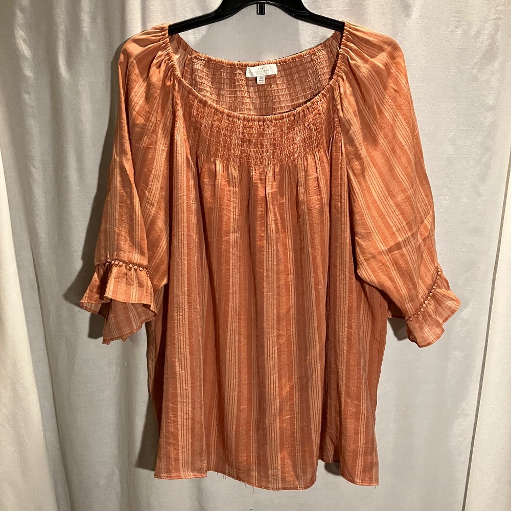 Peach tone on tone stripe peasant blouse